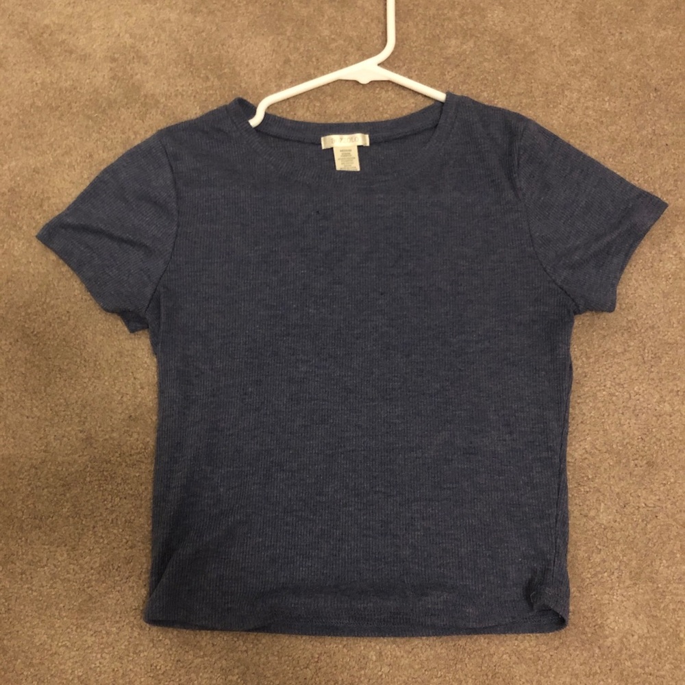 Blue Ribbed Crop Top